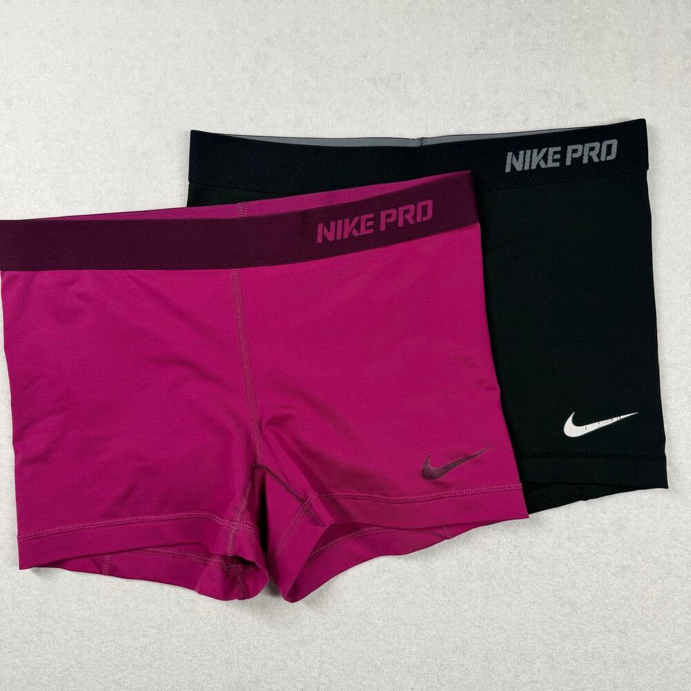 Nike Pro Women’s Compression Shorts Lot of 2 Size Large Pink Black Dri-FIT 3”